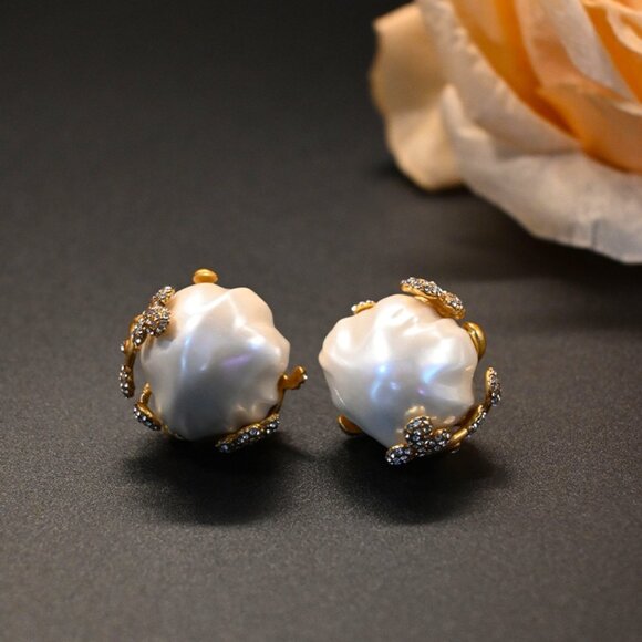 Elegant Baroque Pearl Flower Bud Studs - Picture 2 of 7